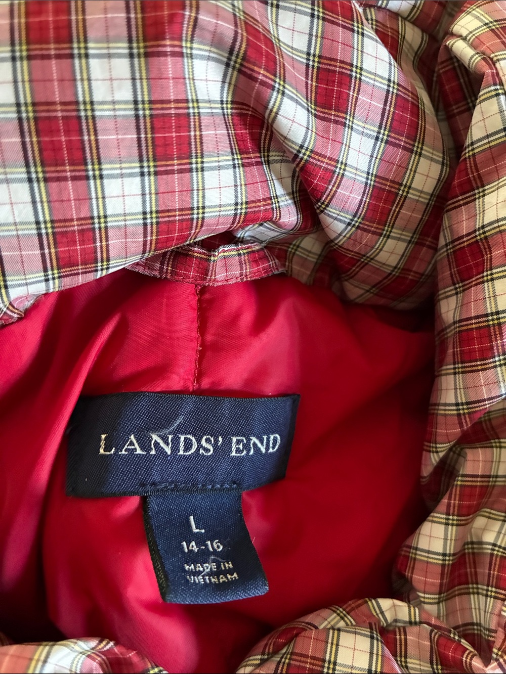 Lands' End Women’s Red down plaid vest L - Picture 6 of 9